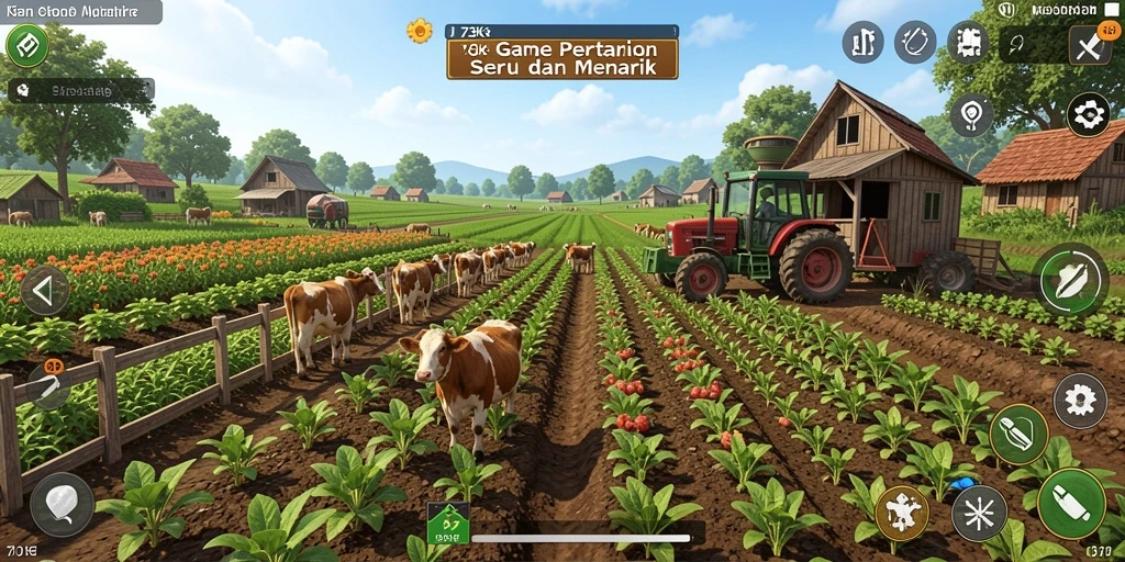 Screenshot gameplay 73K menampilkan aktivitas bertani yang seru dan interaktif.