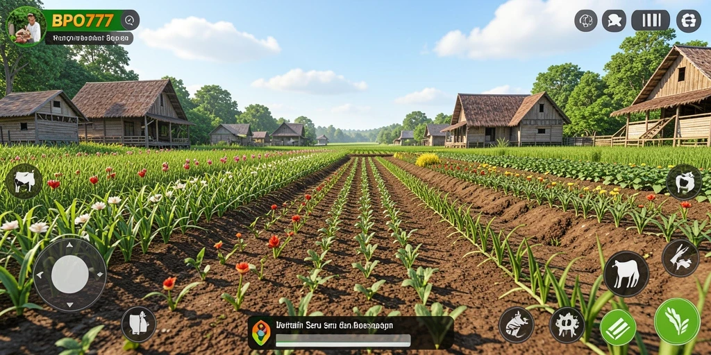 Screenshot gameplay BPO777 yang menunjukkan aktivitas bertani yang menarik.