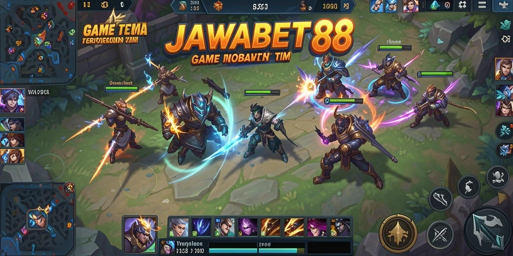 Tampilan seru gameplay JAWABET88 saat pertarungan tim berlangsung.