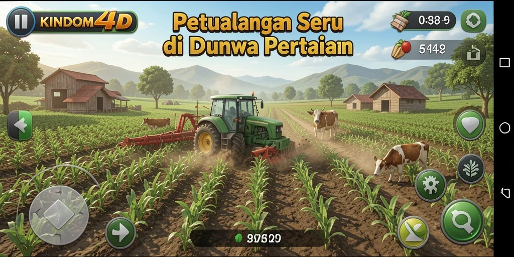 Tampilan gameplay seru di KINDOM4D menunjukkan aktivitas pertanian.