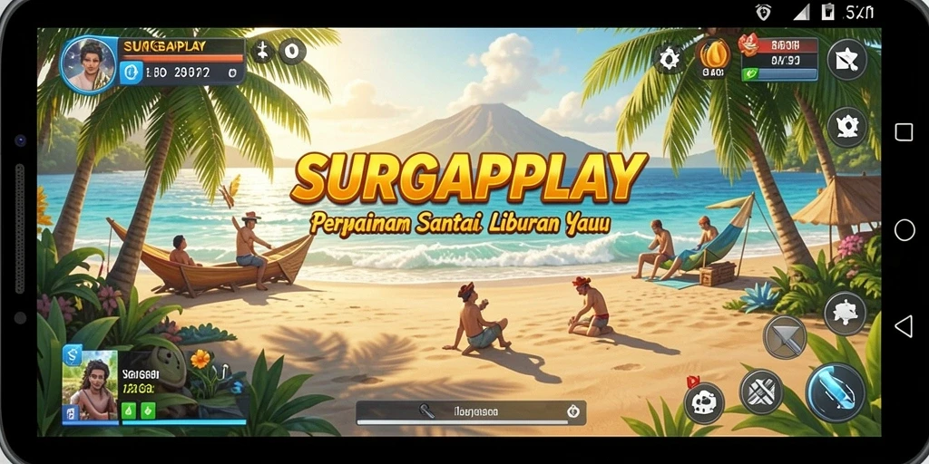 Screenshot SURGAPLAY menampilkan gameplay santai dan penuh warna.