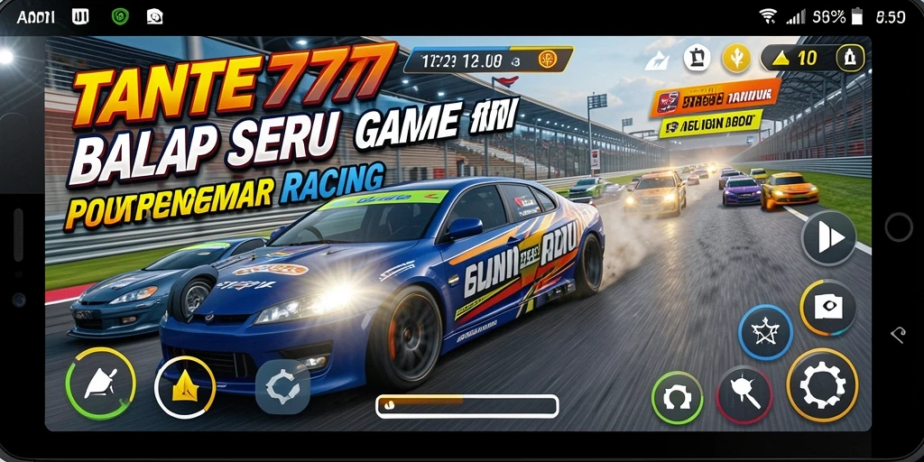 Tampilan utama gameplay TANTE777 yang menampilkan aksi balapan yang mendebarkan.