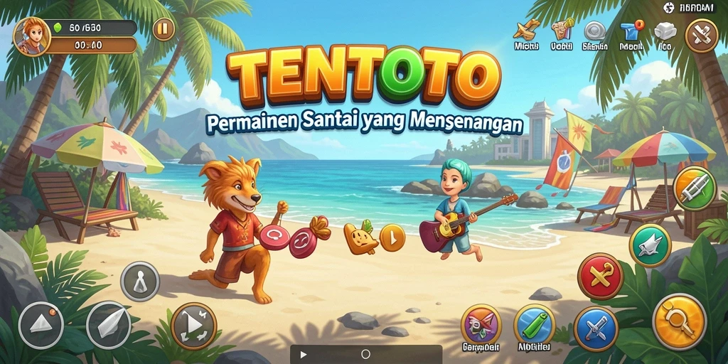Tampilan gameplay TENTOTO yang ceria dan penuh warna.