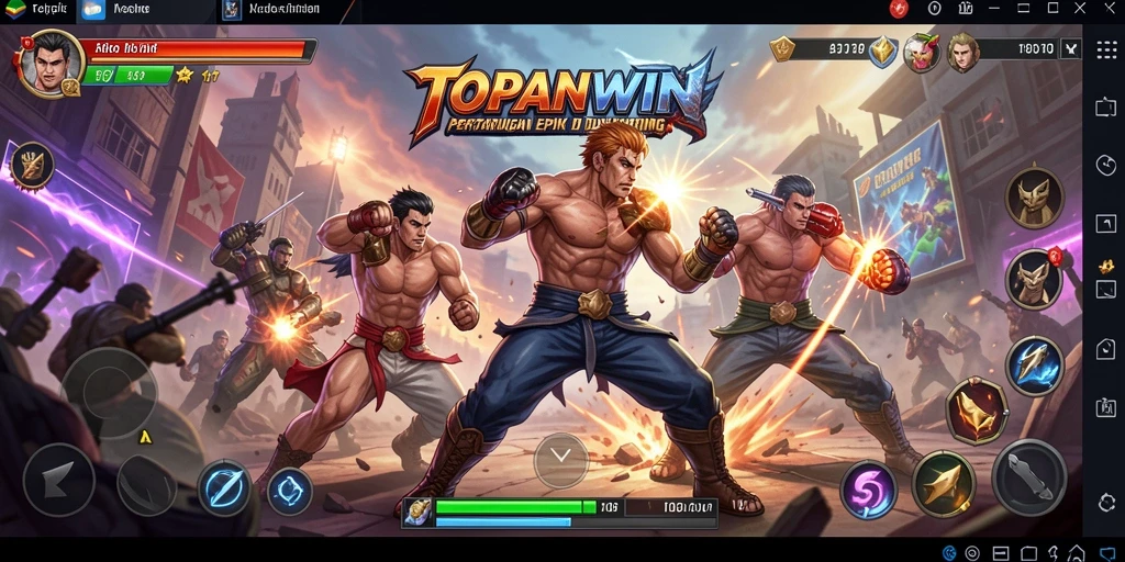 Screenshot menunjukkan karakter bertarung dengan gerakan dinamis.